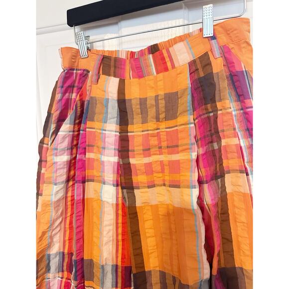 Anthropologie Maeve Skirt Pippa Pleated Midi A-Line Plaid Orange Size Medium NWT - Picture 6 of 8